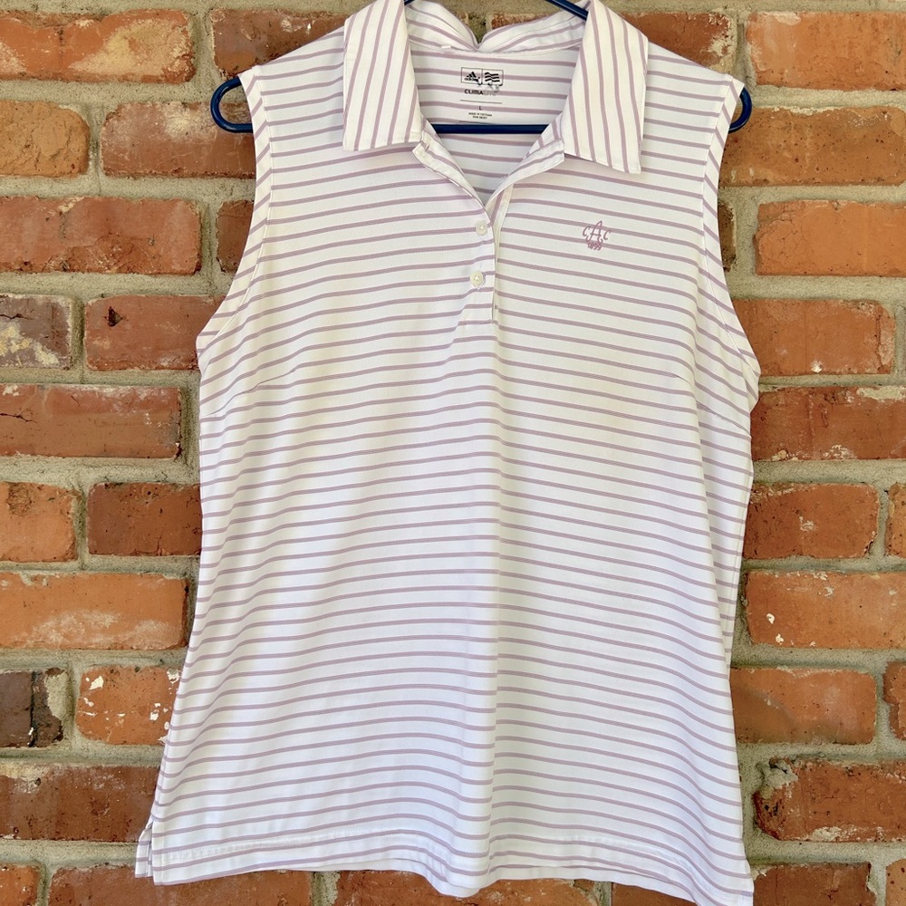 Adidas Golf Purple Striped Athletic Sleeveless Polo Shirt L